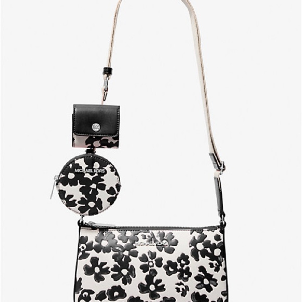 Michael Kors Black and White Floral Crossbody Set